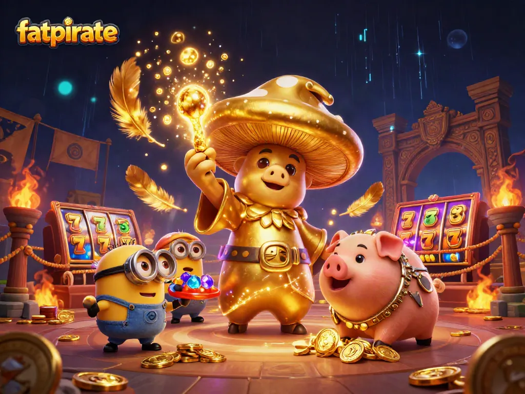 Experience thrilling gaming with fatpirate, featuring a wizard, treasure, and vibrant casino elements!