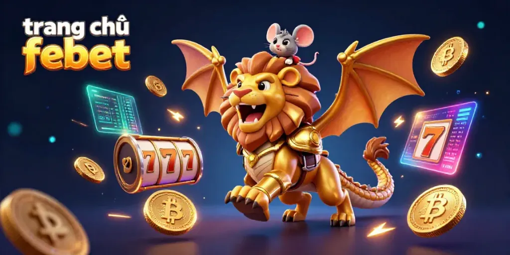 Engage with the thrilling experience at trang chủ febet, featuring a vibrant chimera creature and gaming elements.