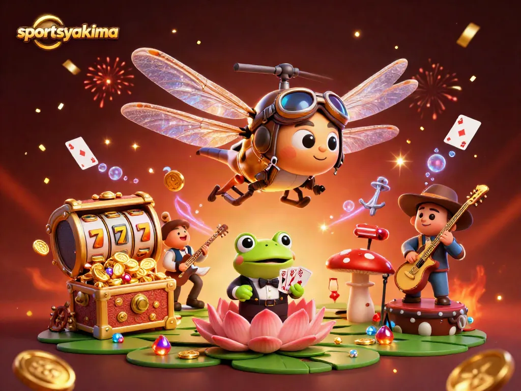 Experience thrilling casino excitement with sportsyakima's vibrant 3D illustration featuring casino games and lively characters.