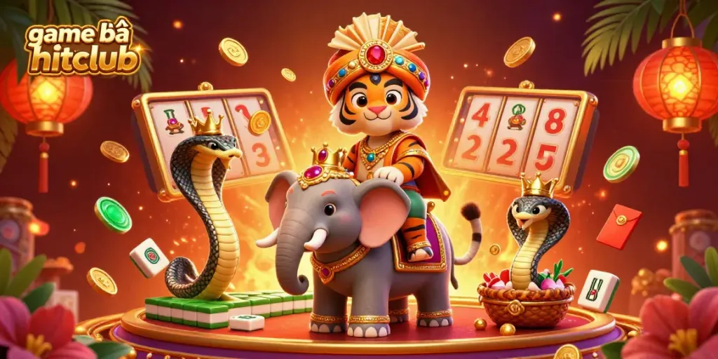 Experience the thrill of game bài hitclub in this vibrant casino illustration featuring key elements of luck and excitement.