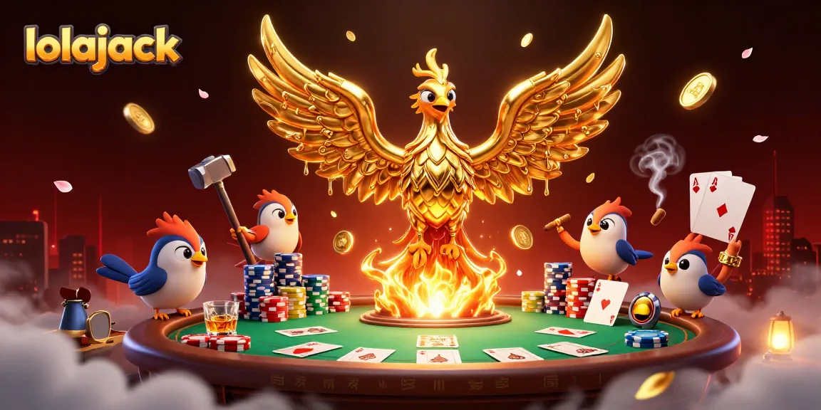 Experience the thrill of gaming with lolajack's vibrant 3D casino scene featuring golden phoenix and poker dynamics.