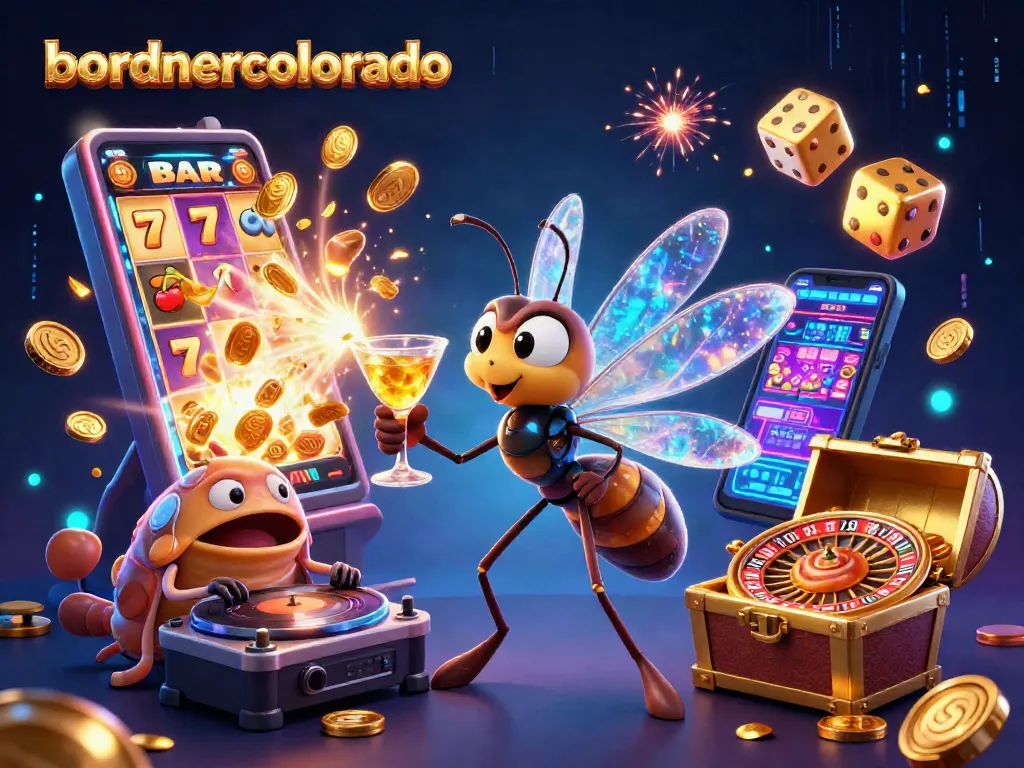 Experience the excitement of bordnercolorado with a dynamic casino scene featuring a unique frozen-in-amber mosquito mascot.