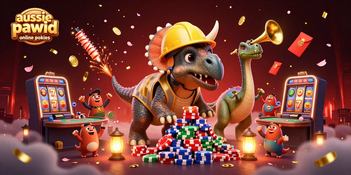 Play aussie payid online pokies with festive celebration in a vibrant casino-inspired scene.